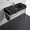 Modern Console Sink, Black Marble Style Sink, 40 Inch, Polished Chrome Metal Legs